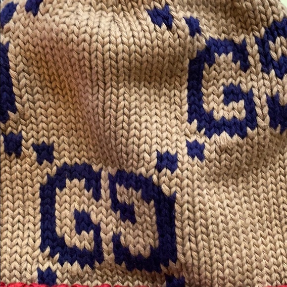 Gucci GG Monogram Dark Beige Red Cotton Beenie - Picture 10 of 12